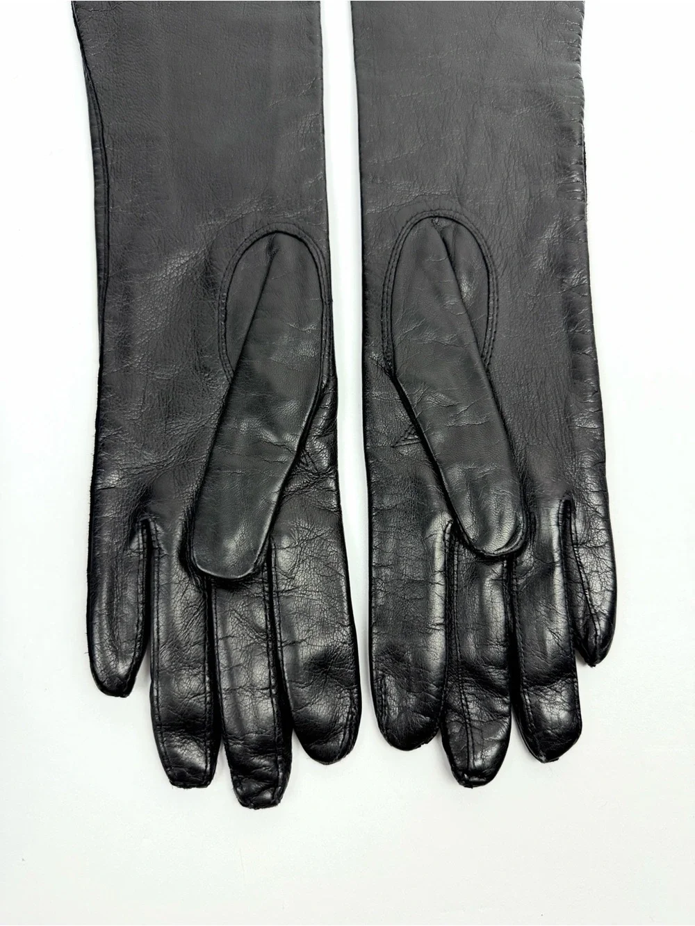 Vintage Black Long Leather Gloves Lined size 6 made in Italy